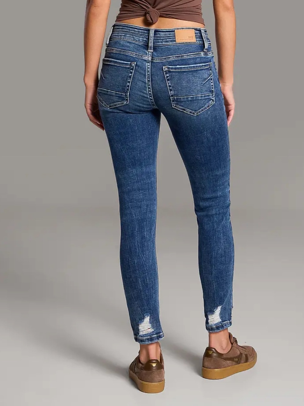 BKE Stella Low Rise Dark Blue Skinny Ankle Jeans with Distressed Hem - Picture 11 of 14